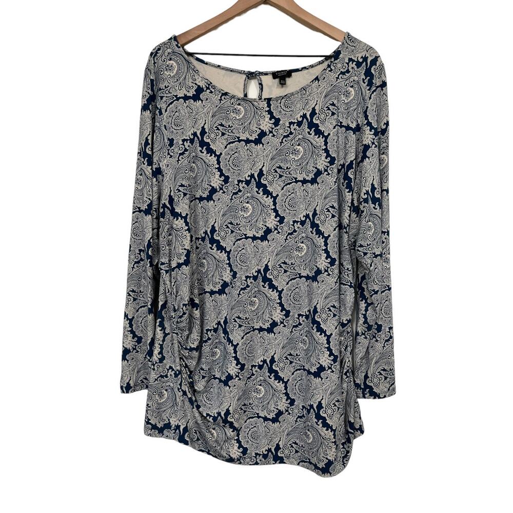 Talbots Womens Scoop Neck Long Sleeve Paisley Tunic Length Blouse Size 3X Petite